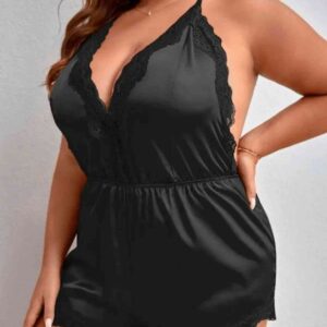 kissbump büyük beden saten gecelik – dantelli siyah plus size model