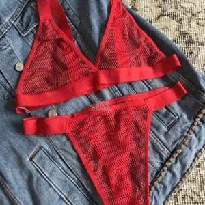 kissbump ateş kırmızısı fileli bralet takım – transparan kadın İç Çamaşırı seti