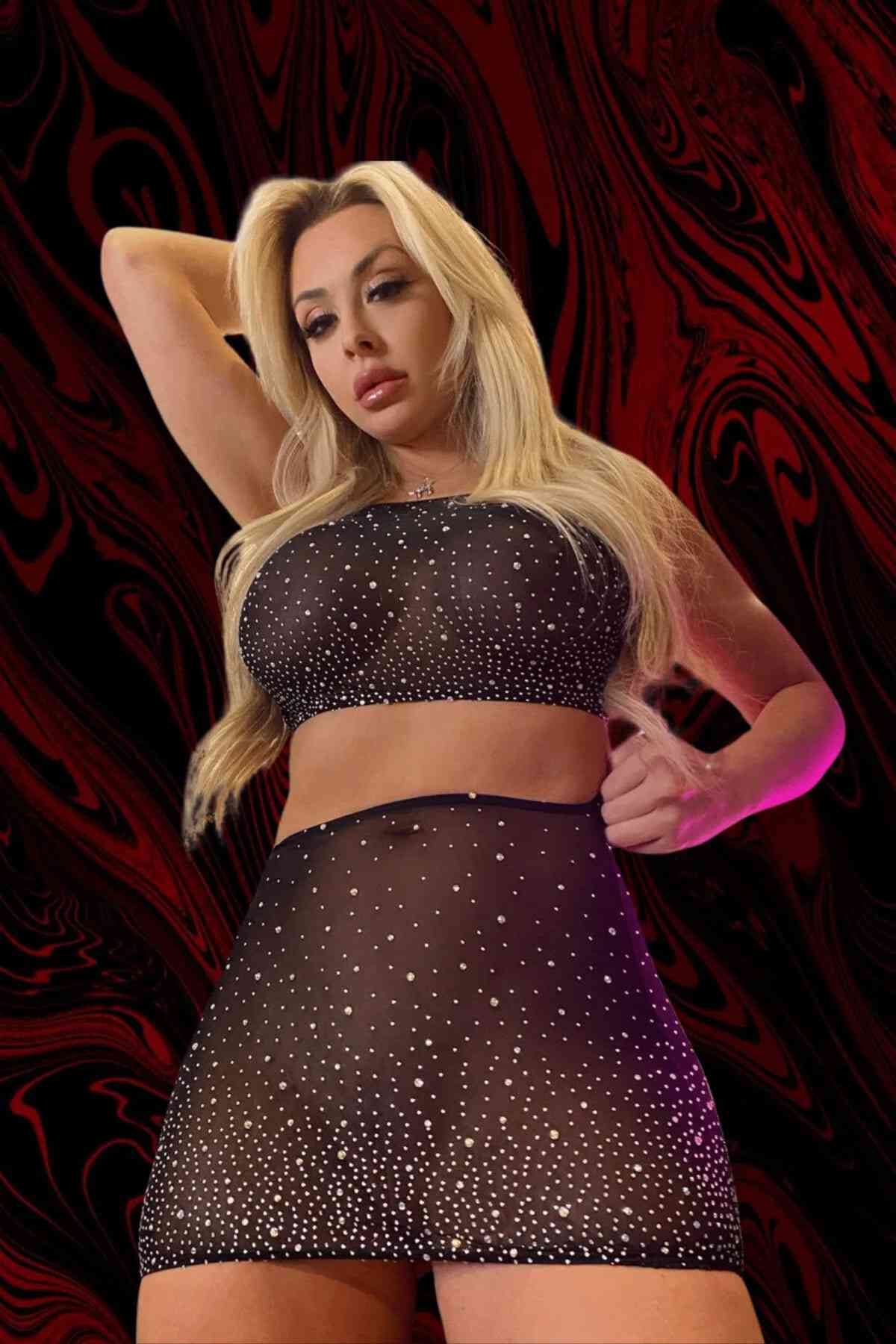 kissbump siyah simli transparan fantazi takım – tül büstiyer etek string 3’lü set